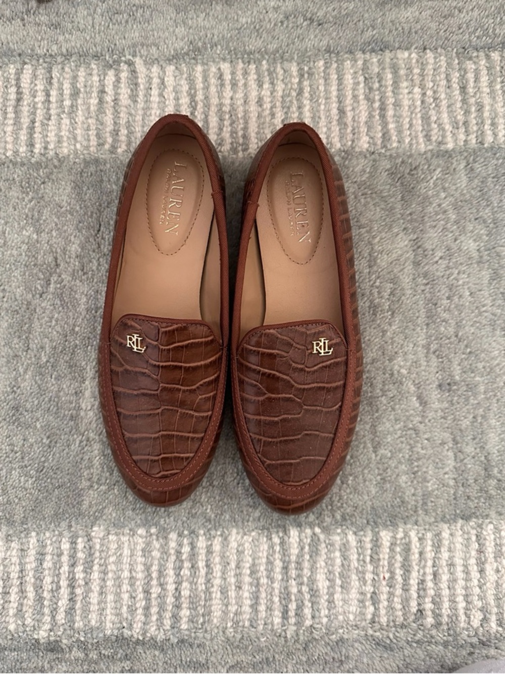 Lauren Ralph Lauren Brown Croc-Embossed Penny Loafers